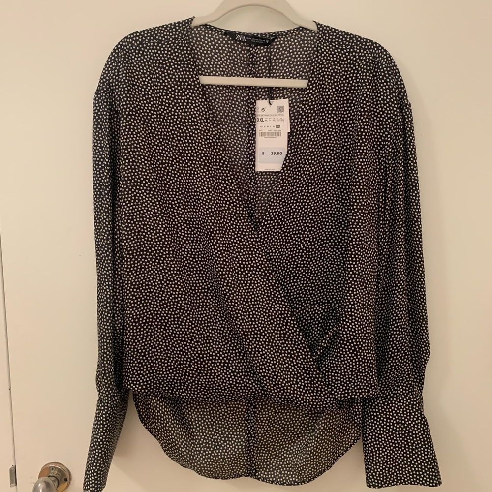 ZARA polka dot wrap blouse